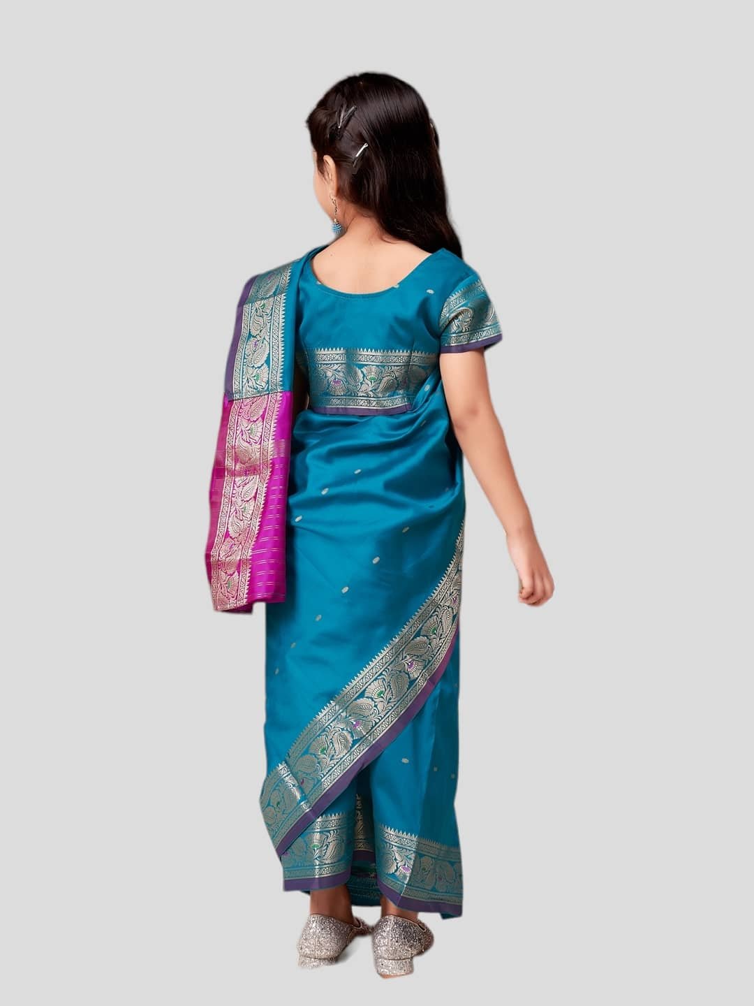 Aarika Silk Saree For Girls ( Green , Pack of 1 ) - Image 4