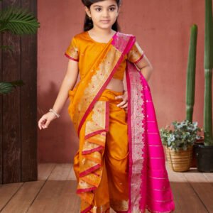 Aarika Silk Saree For Girls ( Mustard , Pack of 1 )