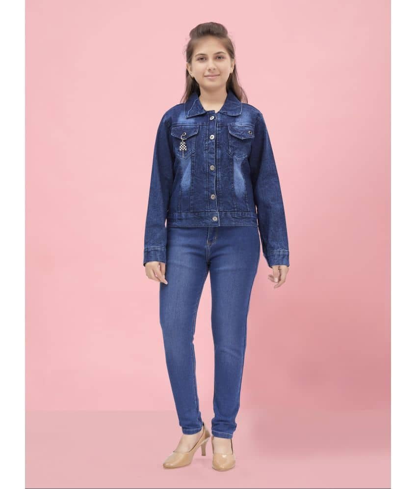 Aarika Girls Denim Denim Jackets For ( Pack of 1 , Navy Blue )