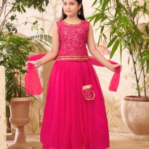 Aarika Georgette Lehenga Choli Set For Girls ( Pack of 1 , Pink )