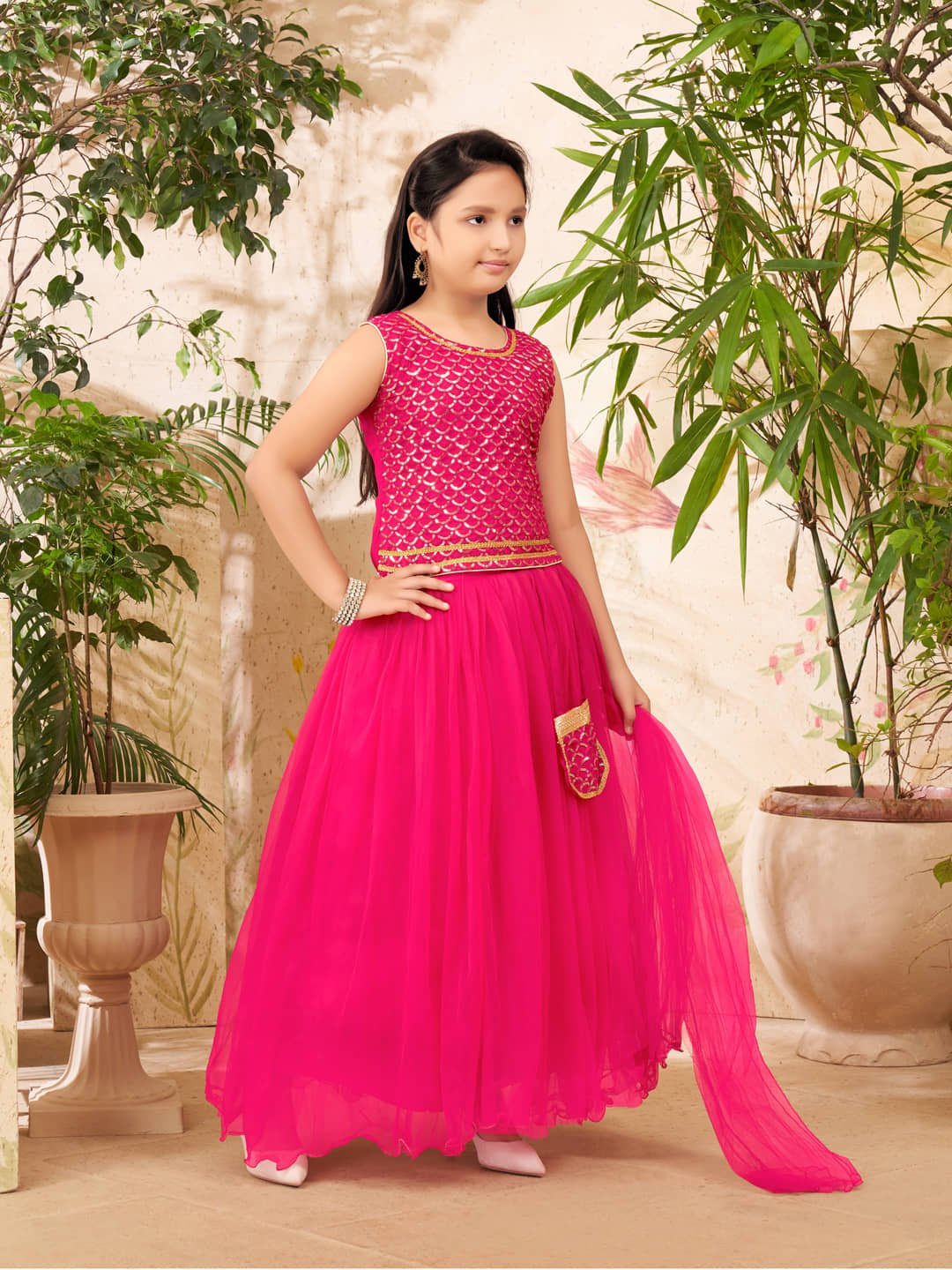 Aarika Georgette Lehenga Choli Set For Girls ( Pack of 1 , Pink ) - Image 4