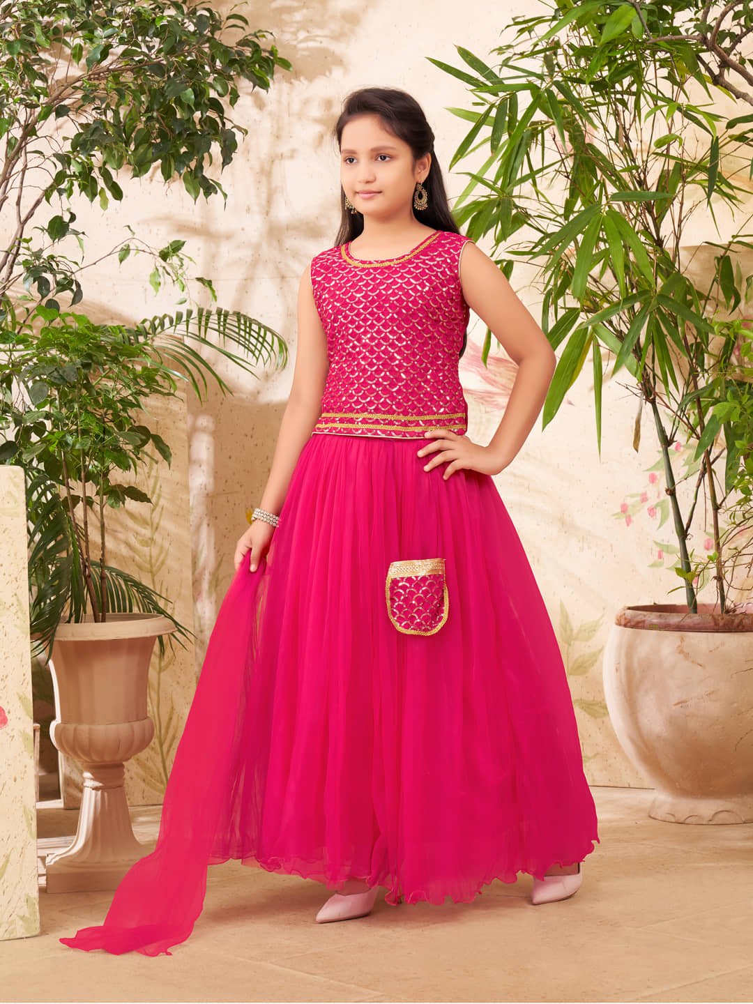 Aarika Georgette Lehenga Choli Set For Girls ( Pack of 1 , Pink ) - Image 5
