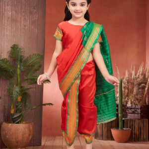 Aarika Silk Maharashtrian Saree For Girls ( Red , Pack of 1 )