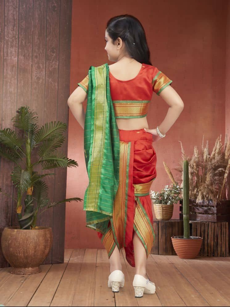 Aarika Silk Maharashtrian Saree For Girls ( Red , Pack of 1 ) - Image 3