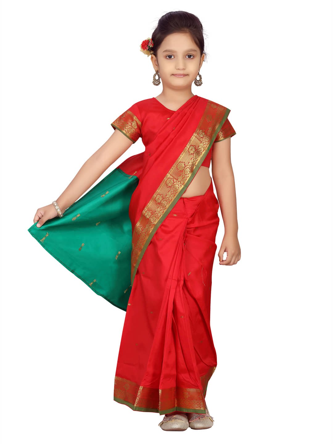 Aarika Silk Saree For Girls ( Red , Pack of 1 )