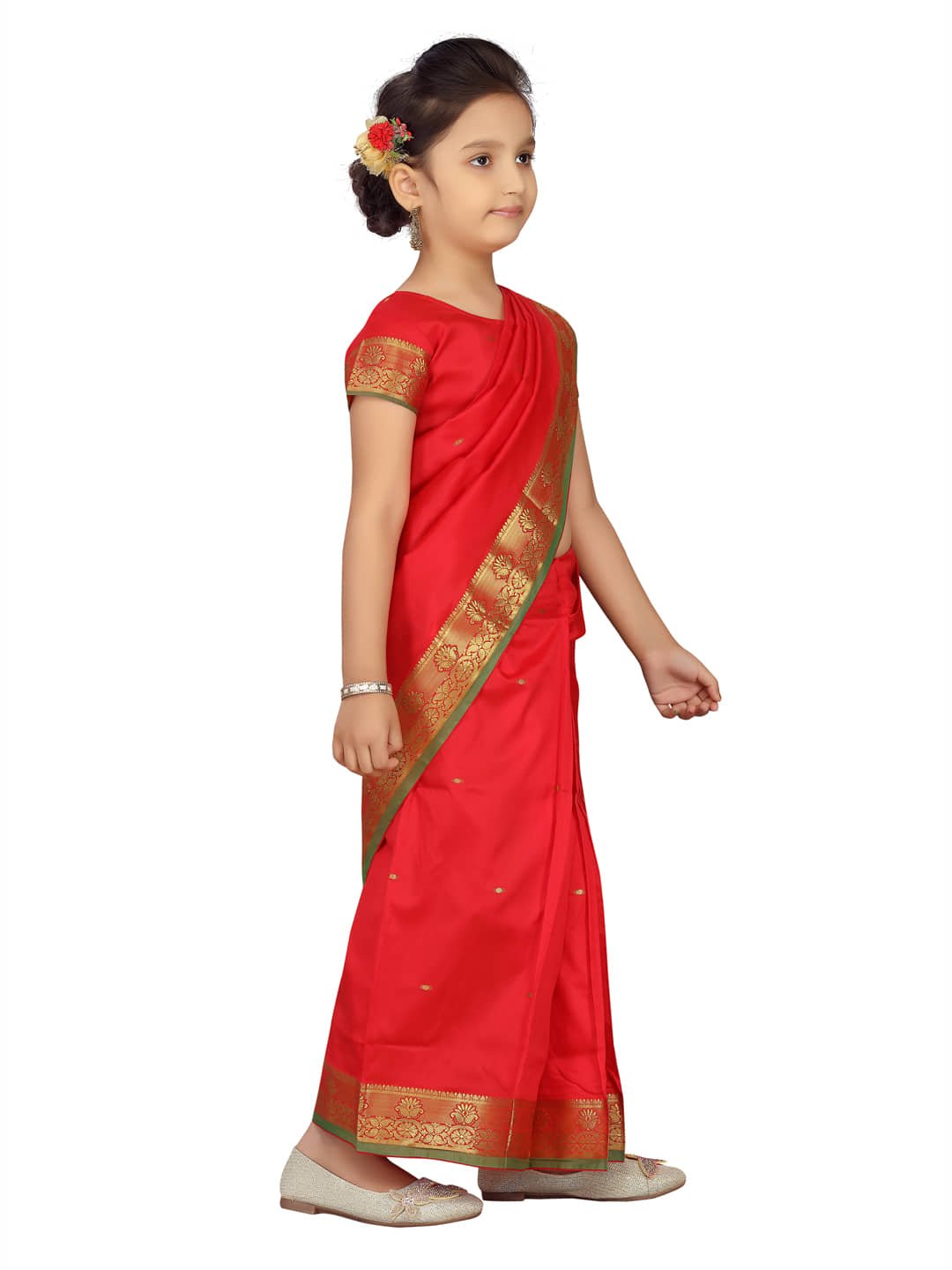 Aarika Silk Saree For Girls ( Red , Pack of 1 ) - Image 2
