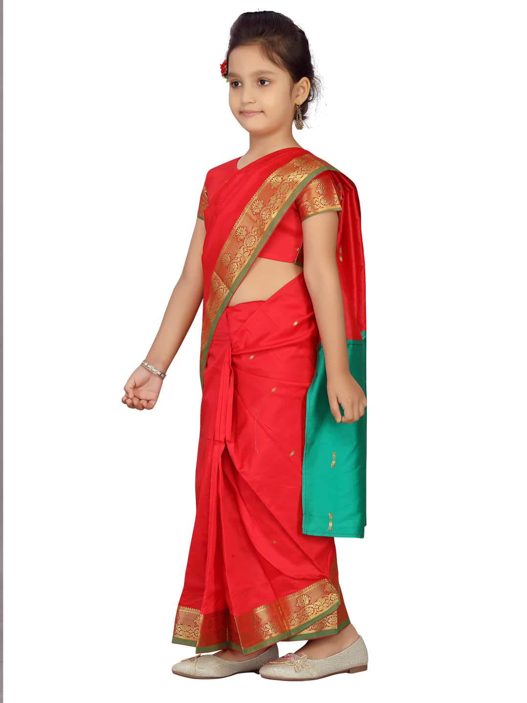 Aarika Silk Saree For Girls ( Red , Pack of 1 ) - Image 3