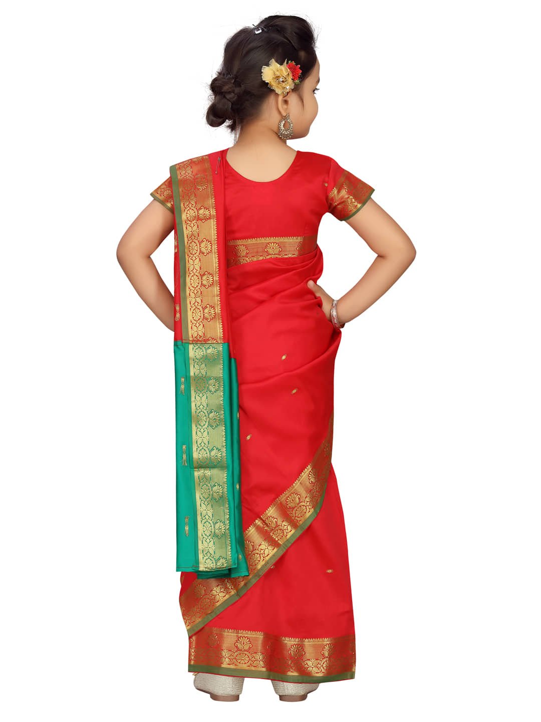 Aarika Silk Saree For Girls ( Red , Pack of 1 ) - Image 4