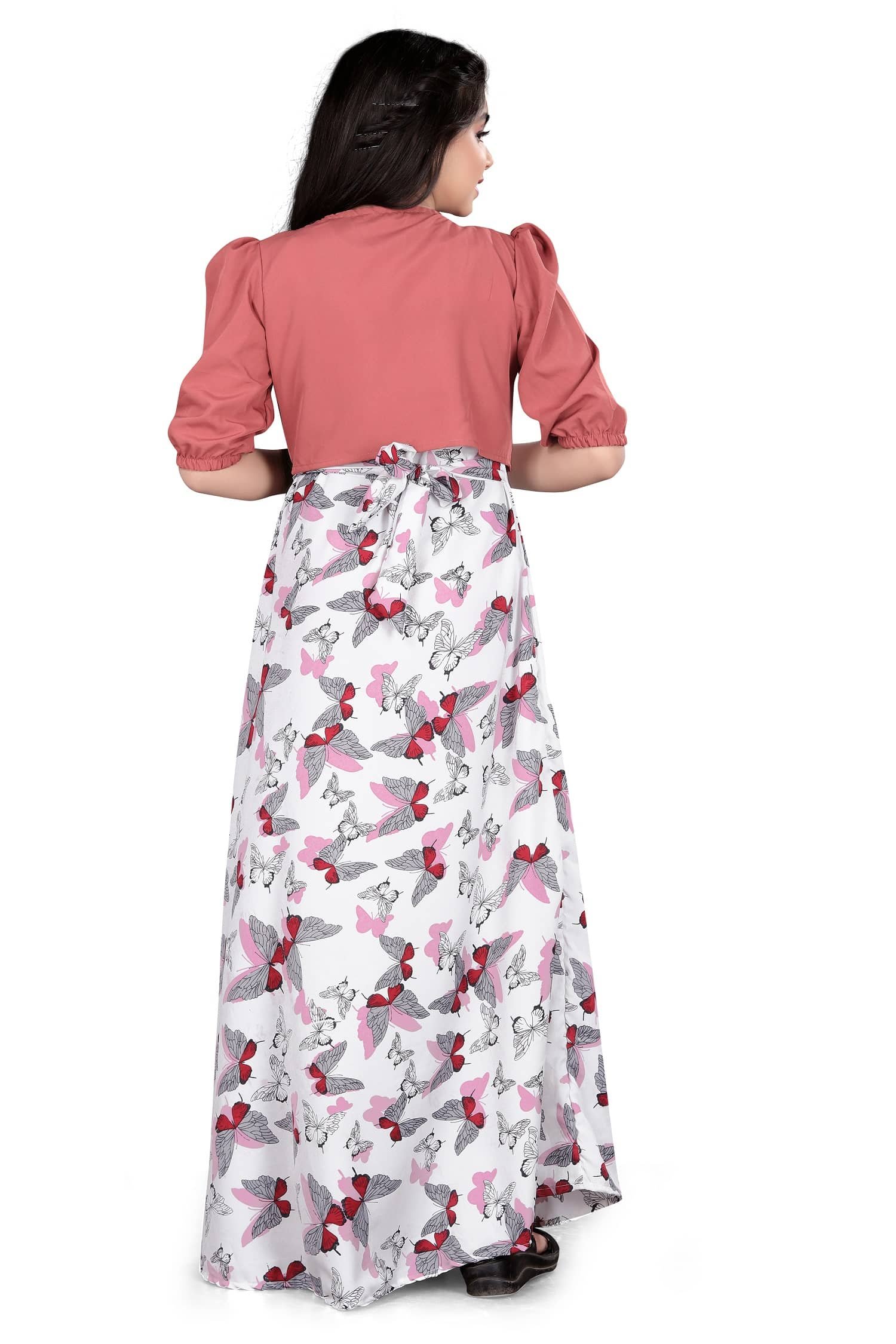 Aarya Creation Crepe Fit And Flare Dress For Girls ( Pack of 1 , White ) - Image 3