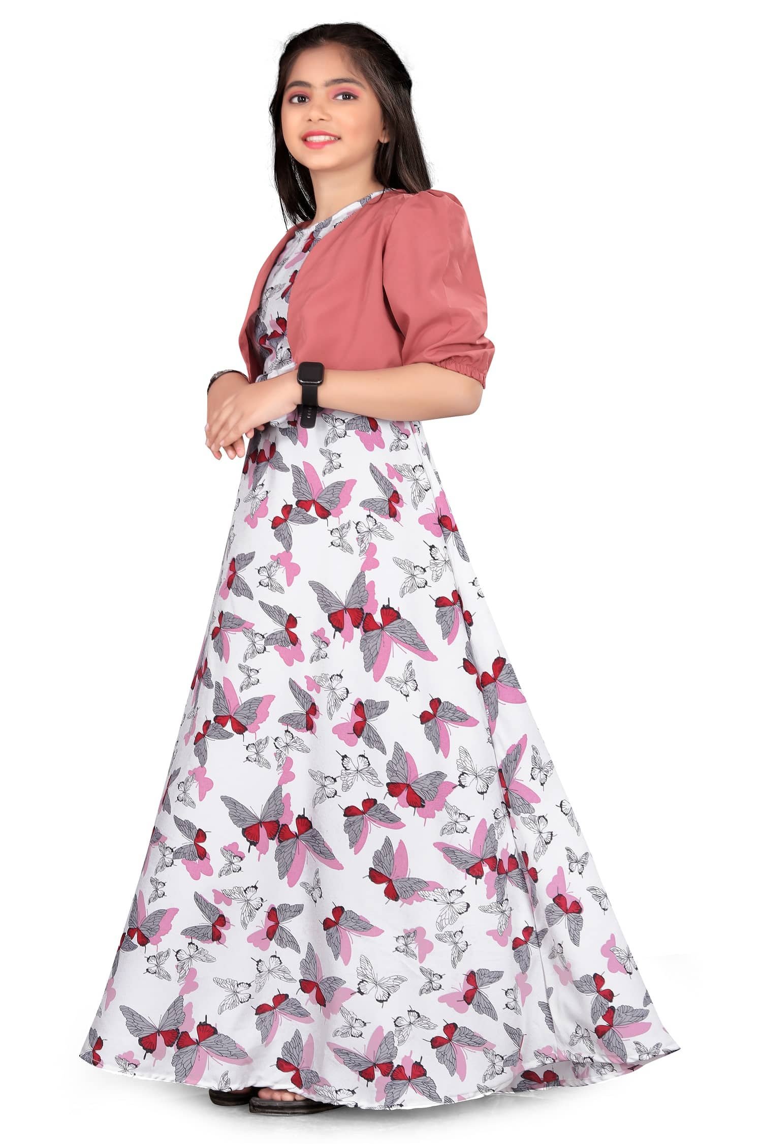 Aarya Creation Crepe Fit And Flare Dress For Girls ( Pack of 1 , White ) - Image 4