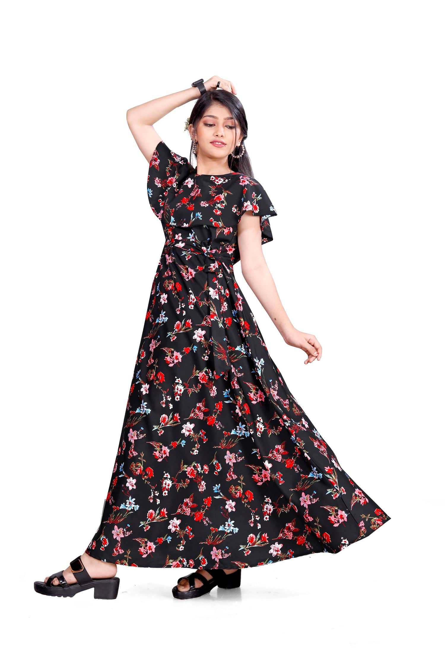Aarya Designer Crepe Gown For Girls ( Pack of 1 , Multicolor ) - Image 4