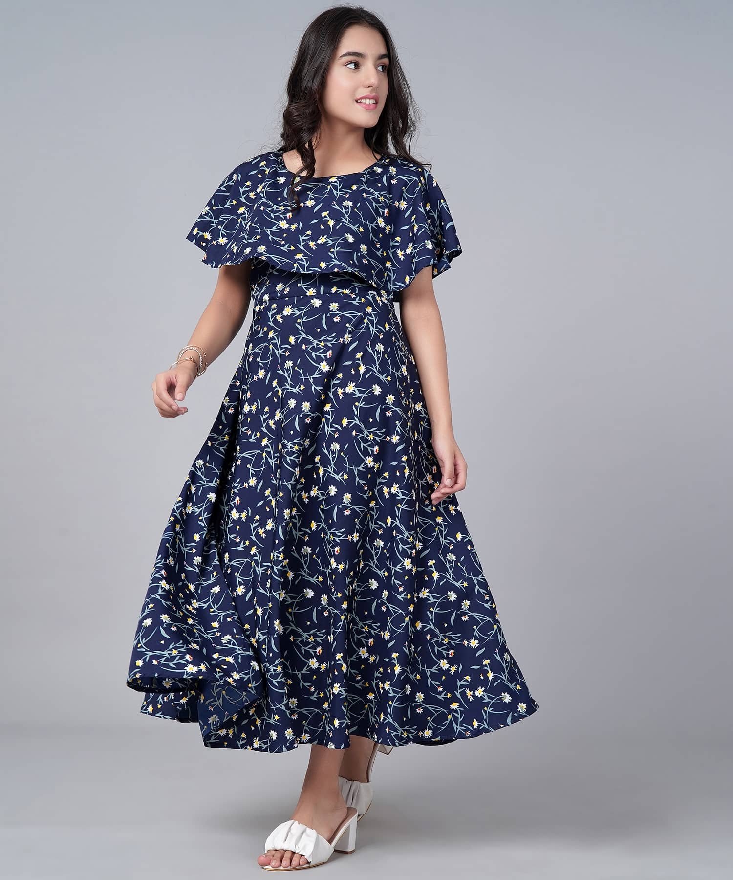Aarya Designer Crepe Frock For Girls ( Pack of 1 , Navy Blue )