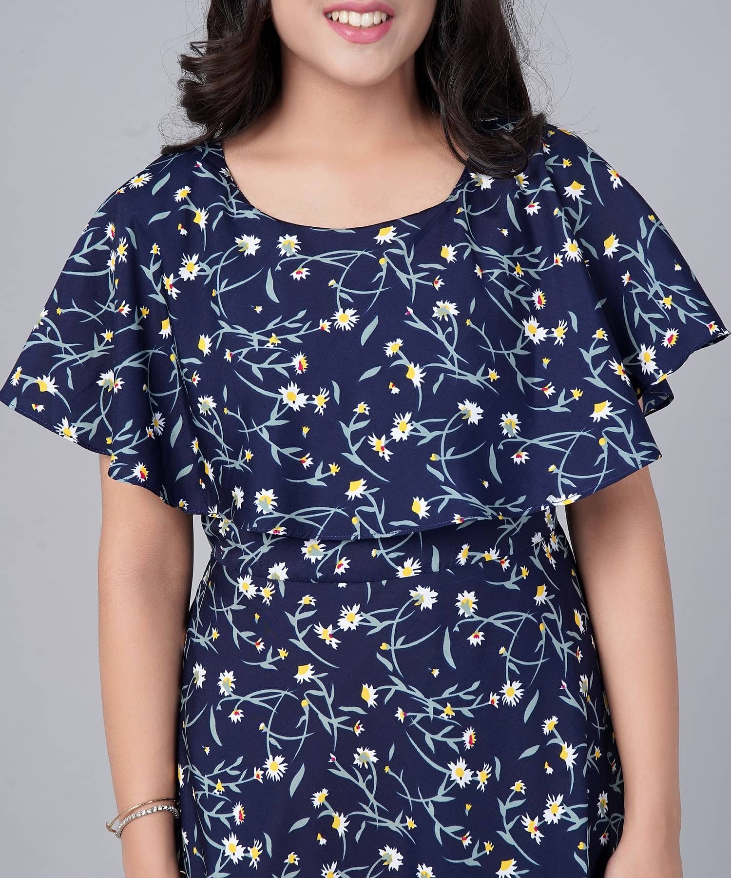 Aarya Designer Crepe Frock For Girls ( Pack of 1 , Navy Blue ) - Image 2