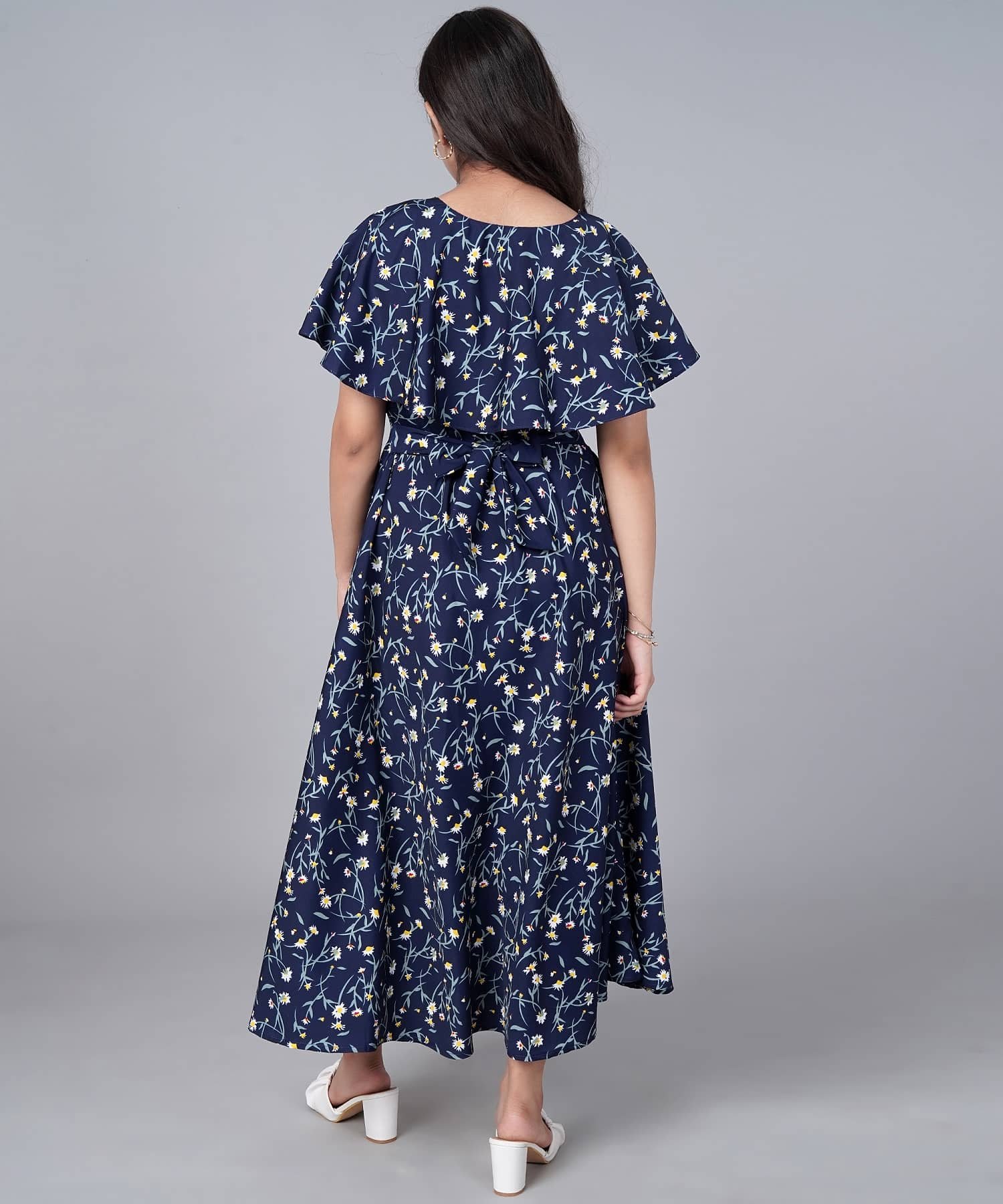 Aarya Designer Crepe Frock For Girls ( Pack of 1 , Navy Blue ) - Image 3