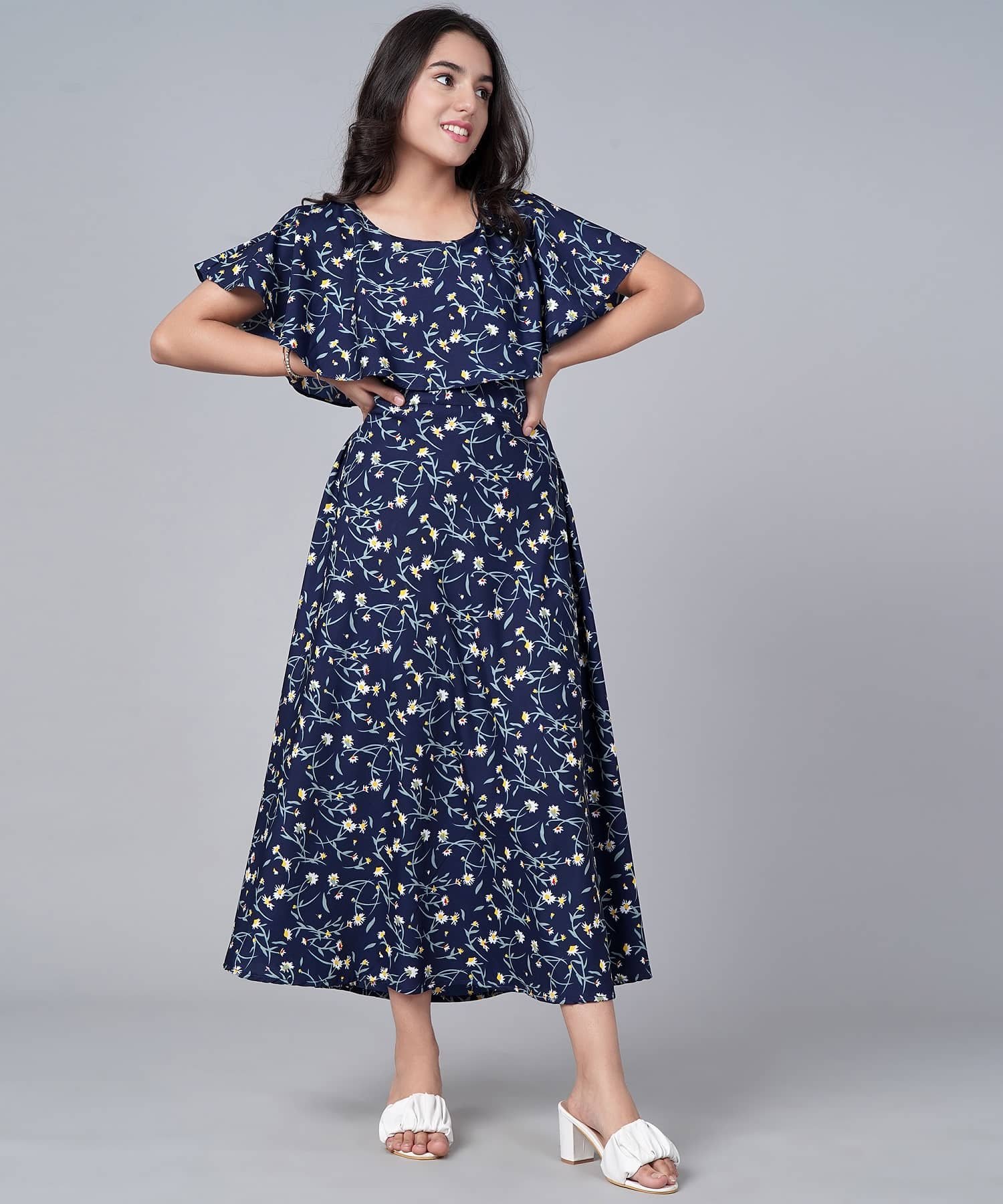 Aarya Designer Crepe Frock For Girls ( Pack of 1 , Navy Blue ) - Image 4
