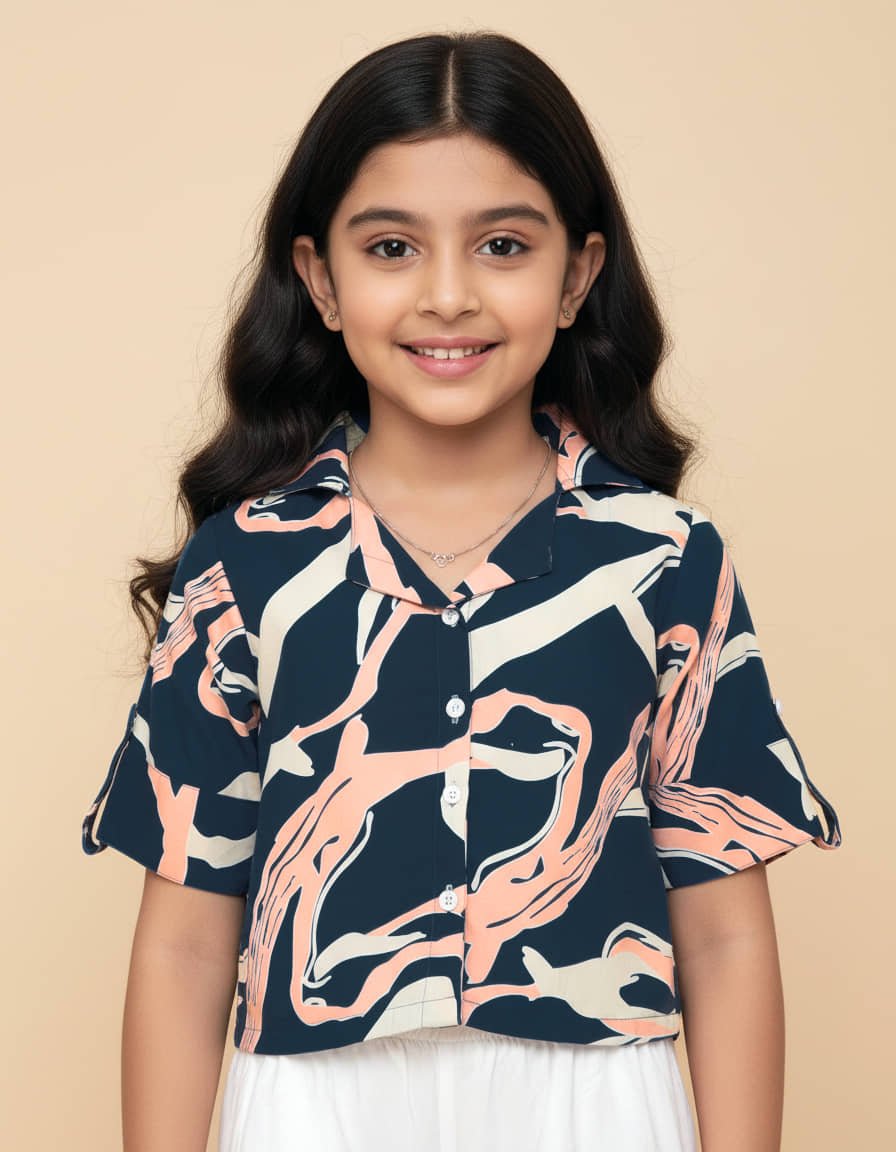 Aarya Designer Pack of 1 Girls Crepe Shirt ( Blue )