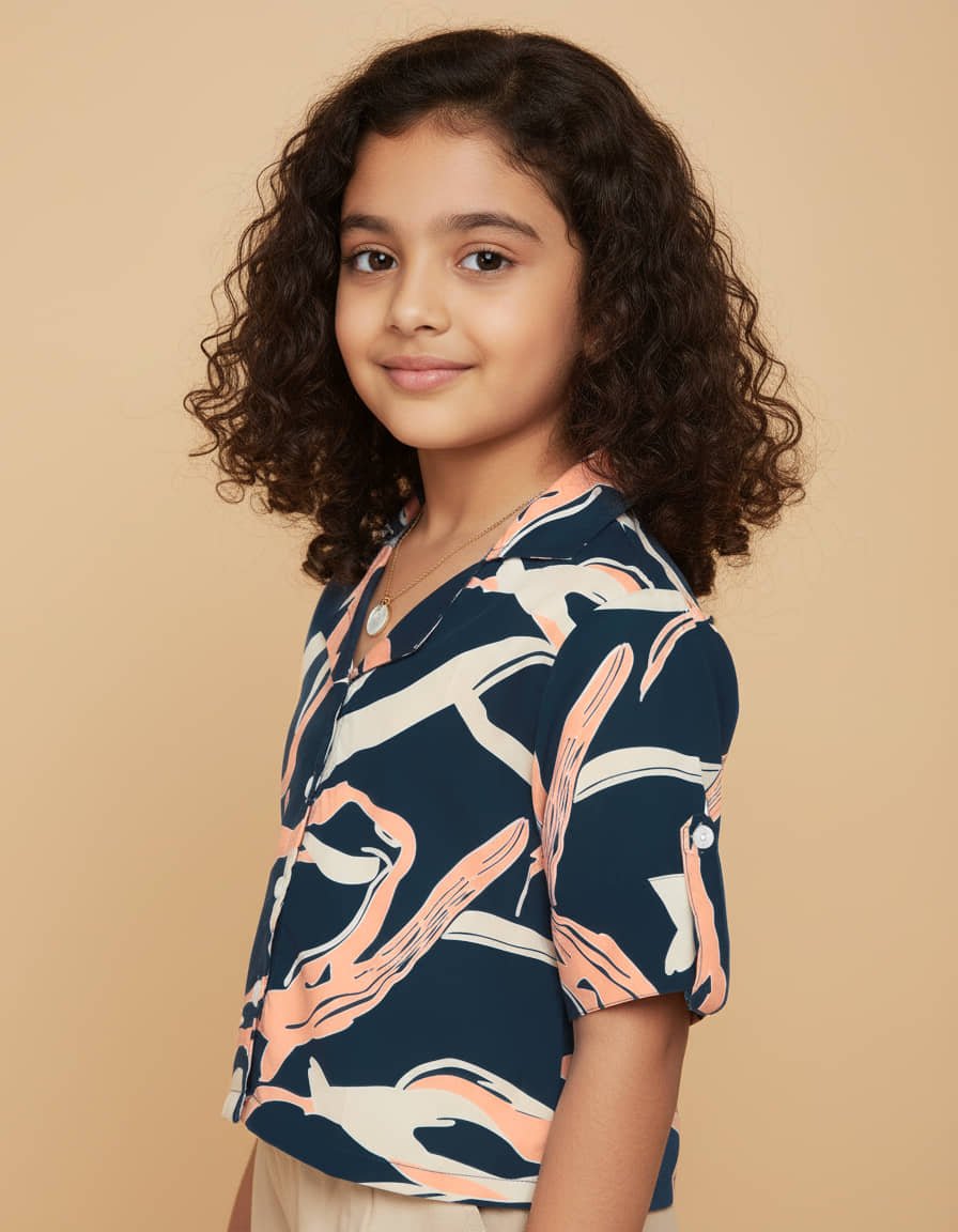 Aarya Designer Pack of 1 Girls Crepe Shirt ( Blue ) - Image 2