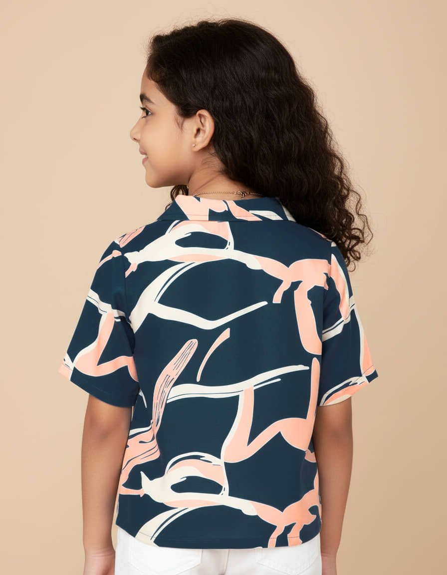 Aarya Designer Pack of 1 Girls Crepe Shirt ( Blue ) - Image 3