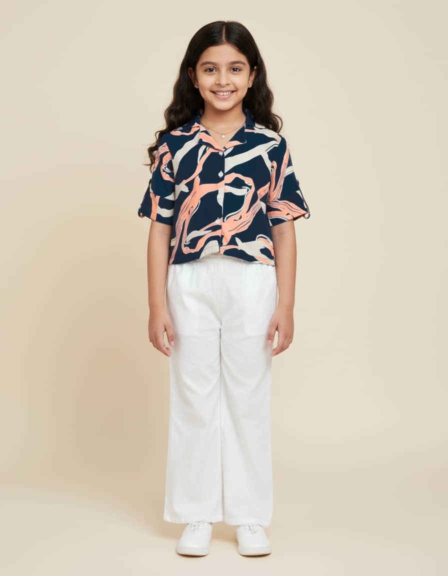 Aarya Designer Pack of 1 Girls Crepe Shirt ( Blue ) - Image 4