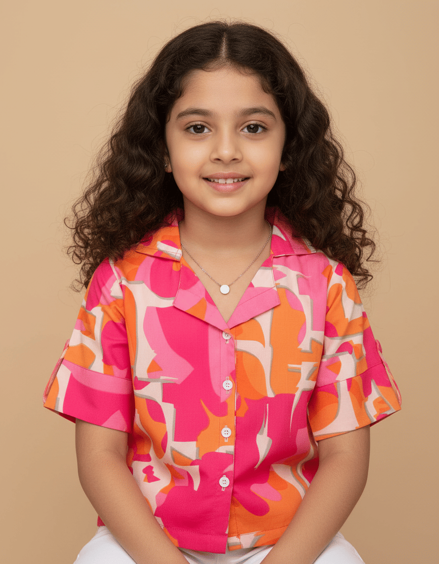 Aarya Designer Pack of 1 Girls Crepe Shirt ( Pink )