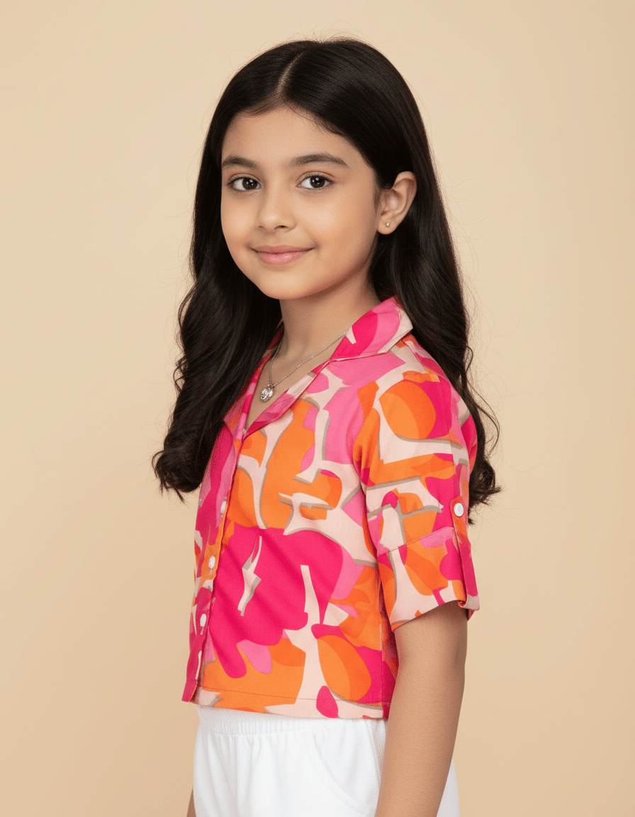 Aarya Designer Pack of 1 Girls Crepe Shirt ( Pink ) - Image 2