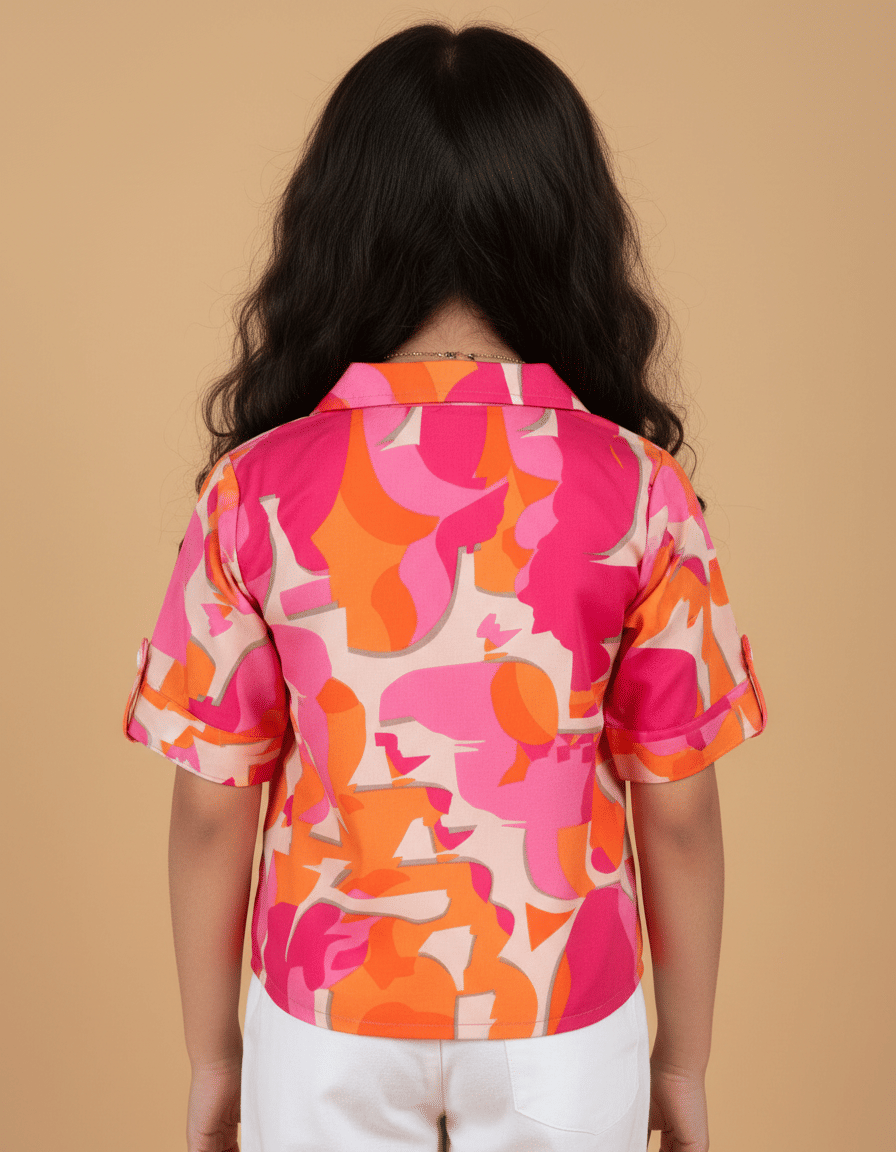 Aarya Designer Pack of 1 Girls Crepe Shirt ( Pink ) - Image 3
