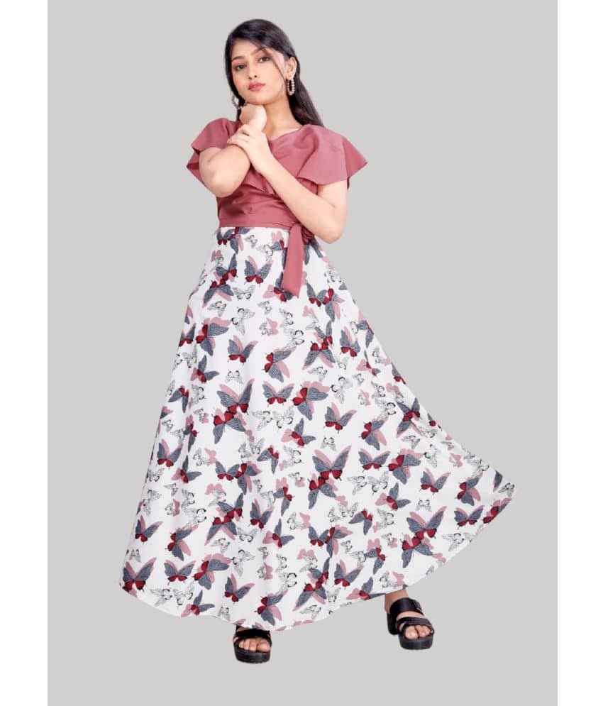 Aarya Designer Crepe Fit And Flare Dress For Girls ( Pack of 1 , White )