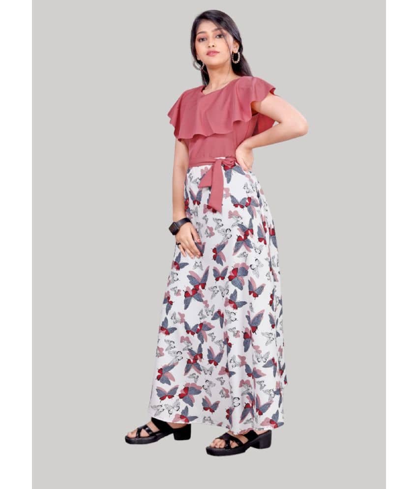 Aarya Designer Crepe Fit And Flare Dress For Girls ( Pack of 1 , White ) - Image 3