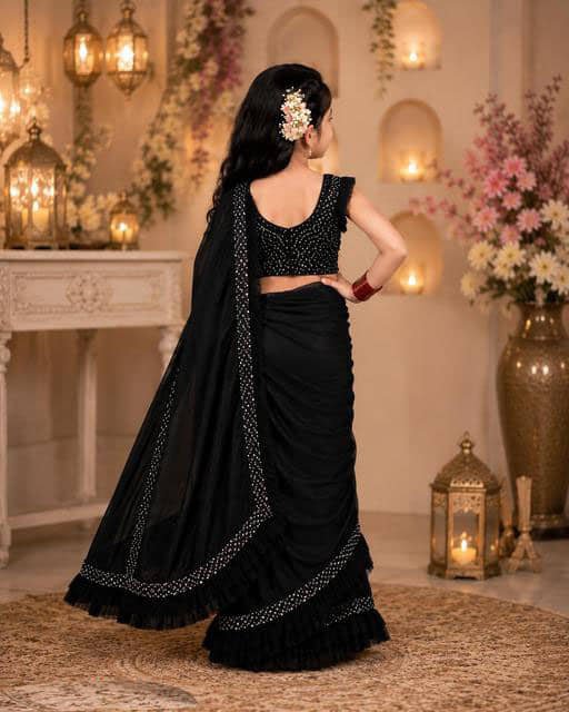 Aika Lycra Ready To Wear Saree For Girls ( Black , Pack of 1 ) - Image 2