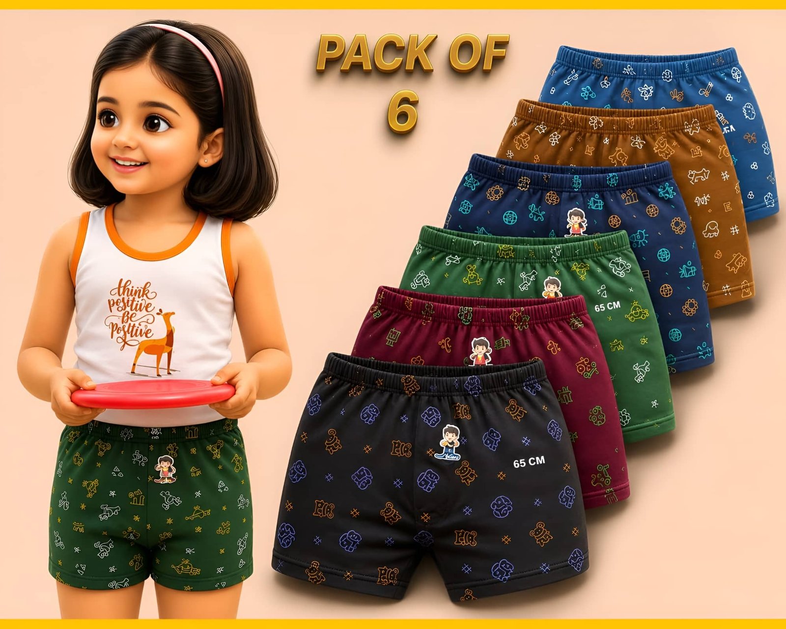 Alan Deers Pack of 6 Cotton Bloomers For Girls ( Multicolor )
