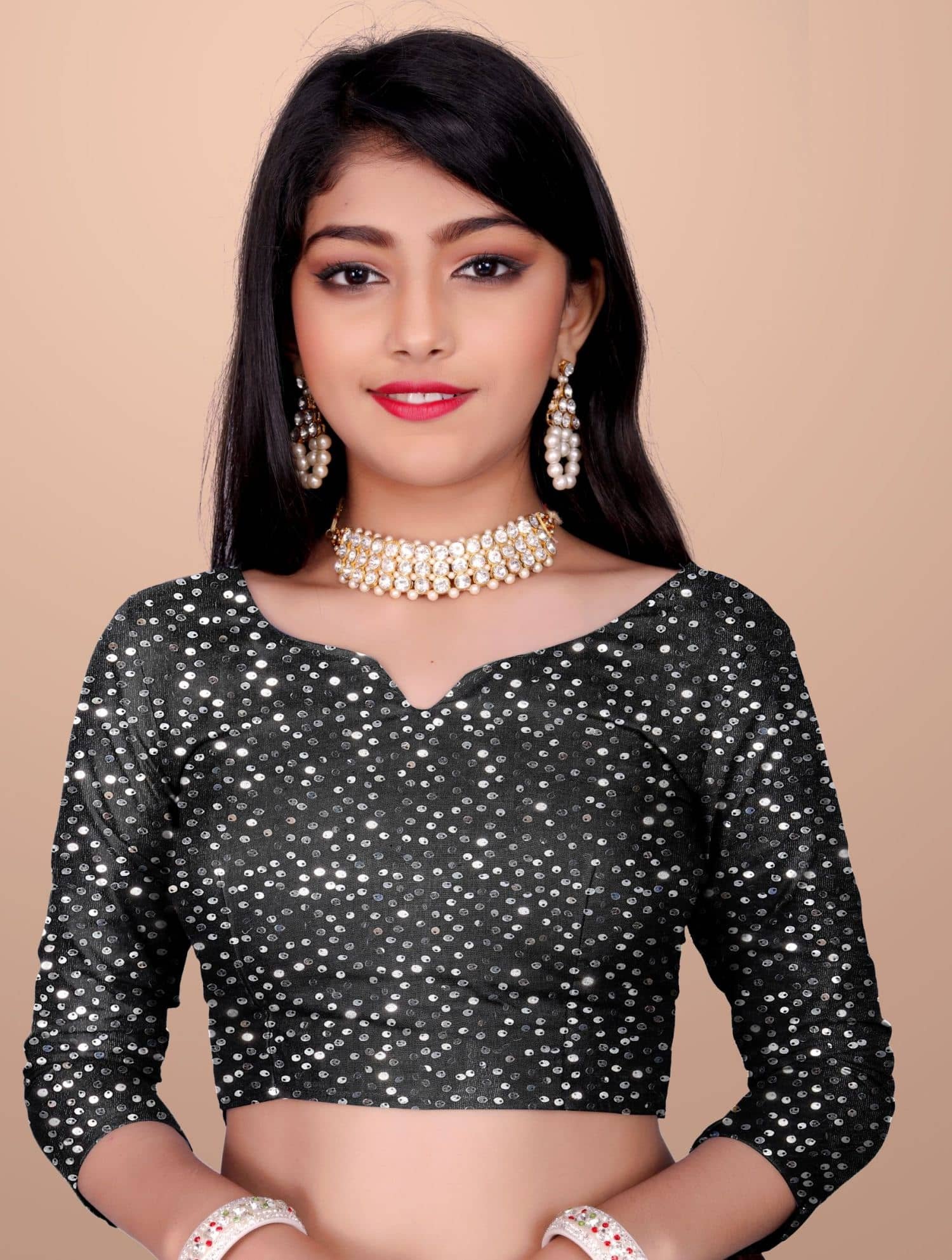 Apnisha Lycra Saree For Girls ( Black , Pack of 1 ) - Image 5