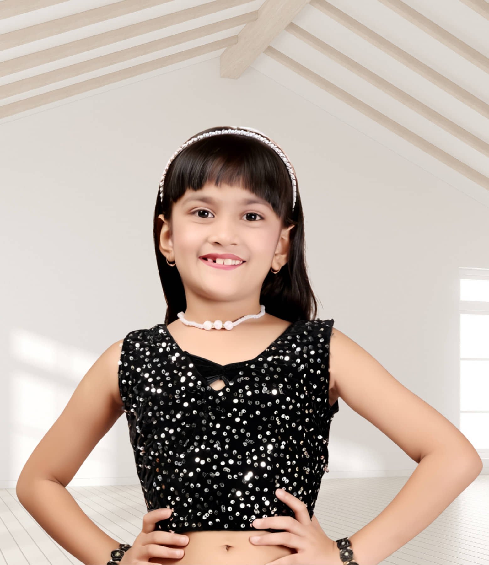Apnisha Lycra Ready To Wear Saree For Girls ( Maroon , Pack of 1 ) - Image 4