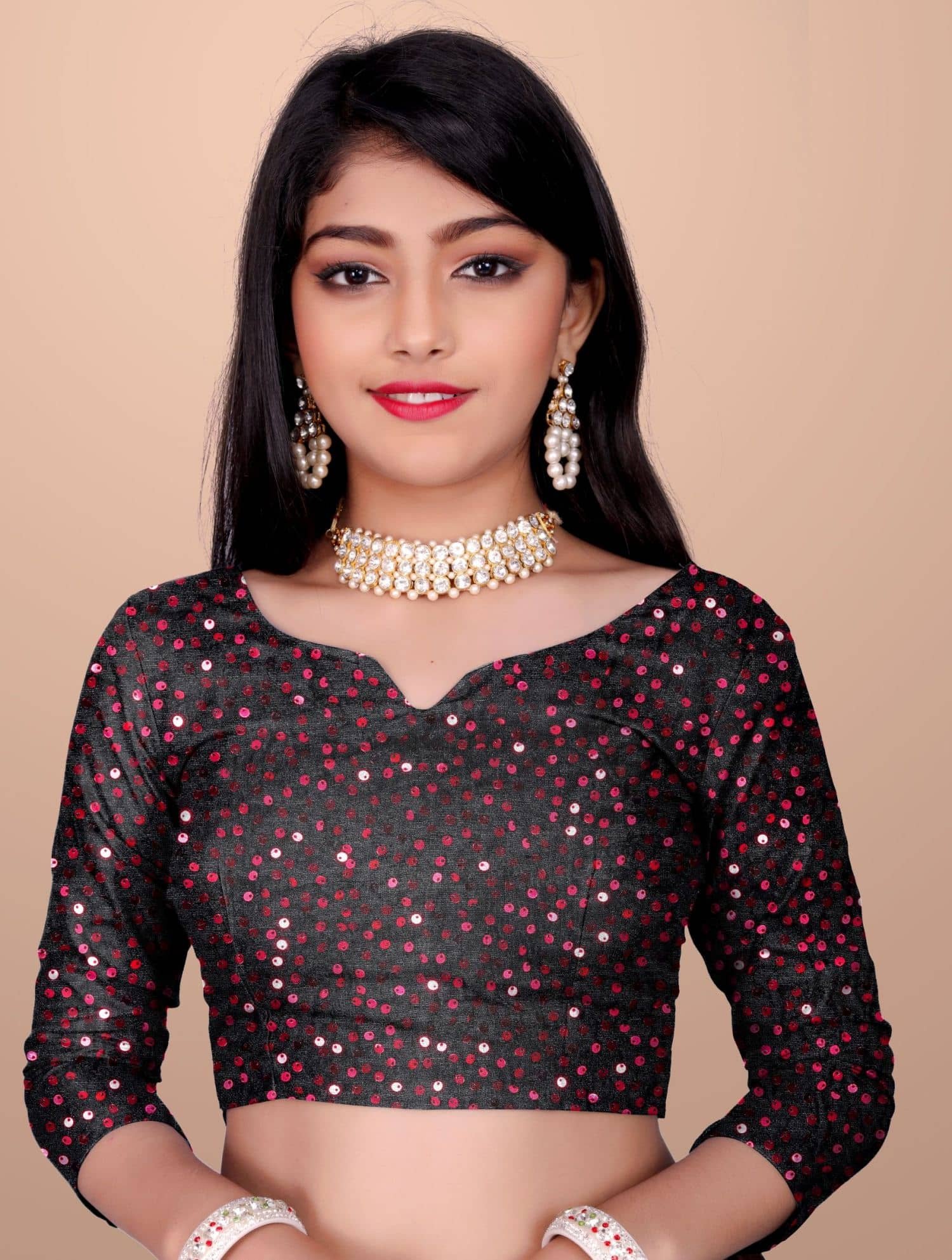 Apnisha Lycra Saree For Girls ( Wine , Pack of 1 ) - Image 5