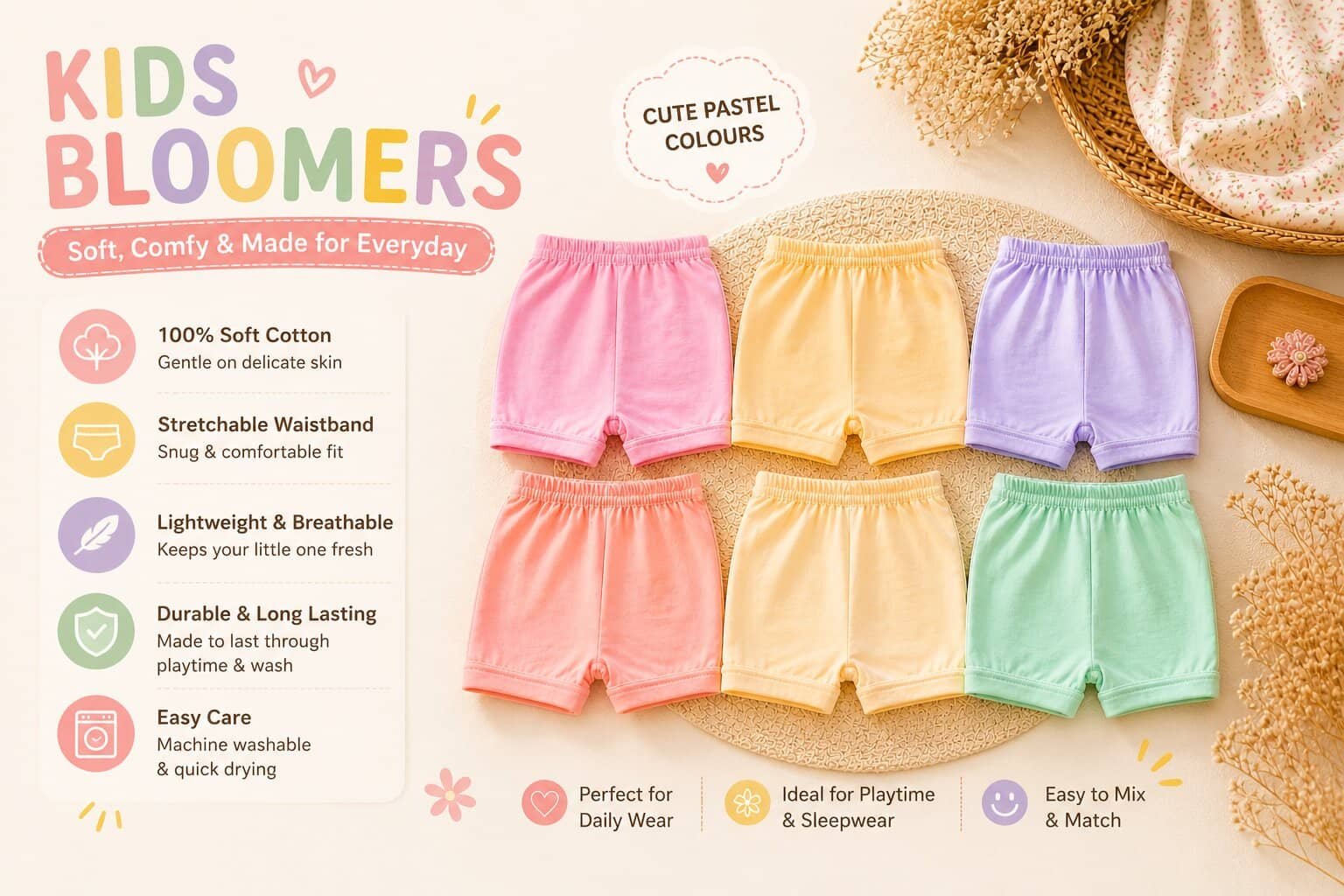 Arora store Pack of 6 Cotton Bloomers For Baby Girls ( Multicolor ) - Image 4
