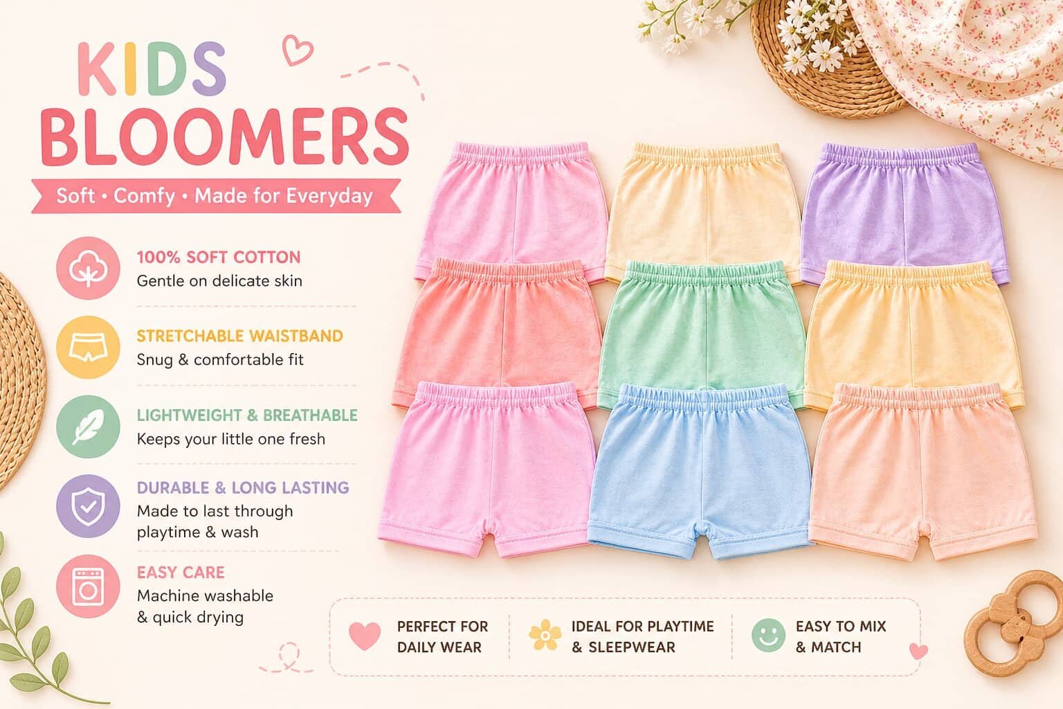Arora store Pack of 9 Cotton Bloomers For Baby Girls ( Multicolor ) - Image 4