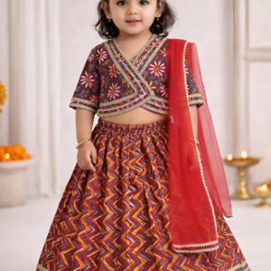 Arshia Fashions Cotton Lehenga Choli Set For Girls ( Pack of 1 , Red )