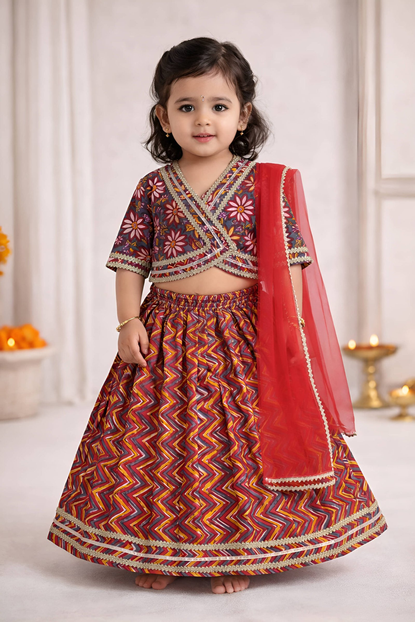 Arshia Fashions Cotton Lehenga Choli Set For Girls ( Pack of 1 , Red )