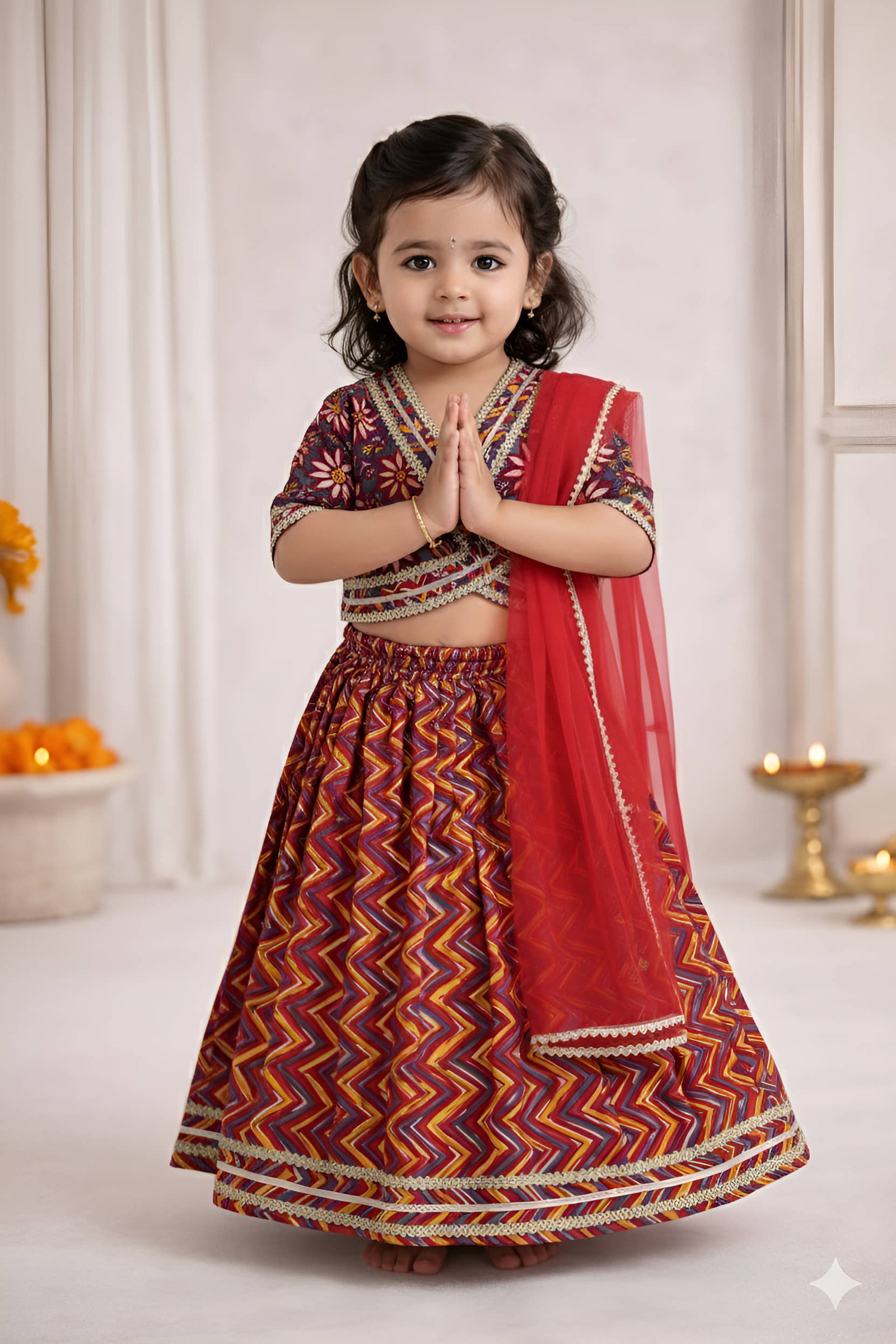Arshia Fashions Cotton Lehenga Choli Set For Girls ( Pack of 1 , Red ) - Image 2
