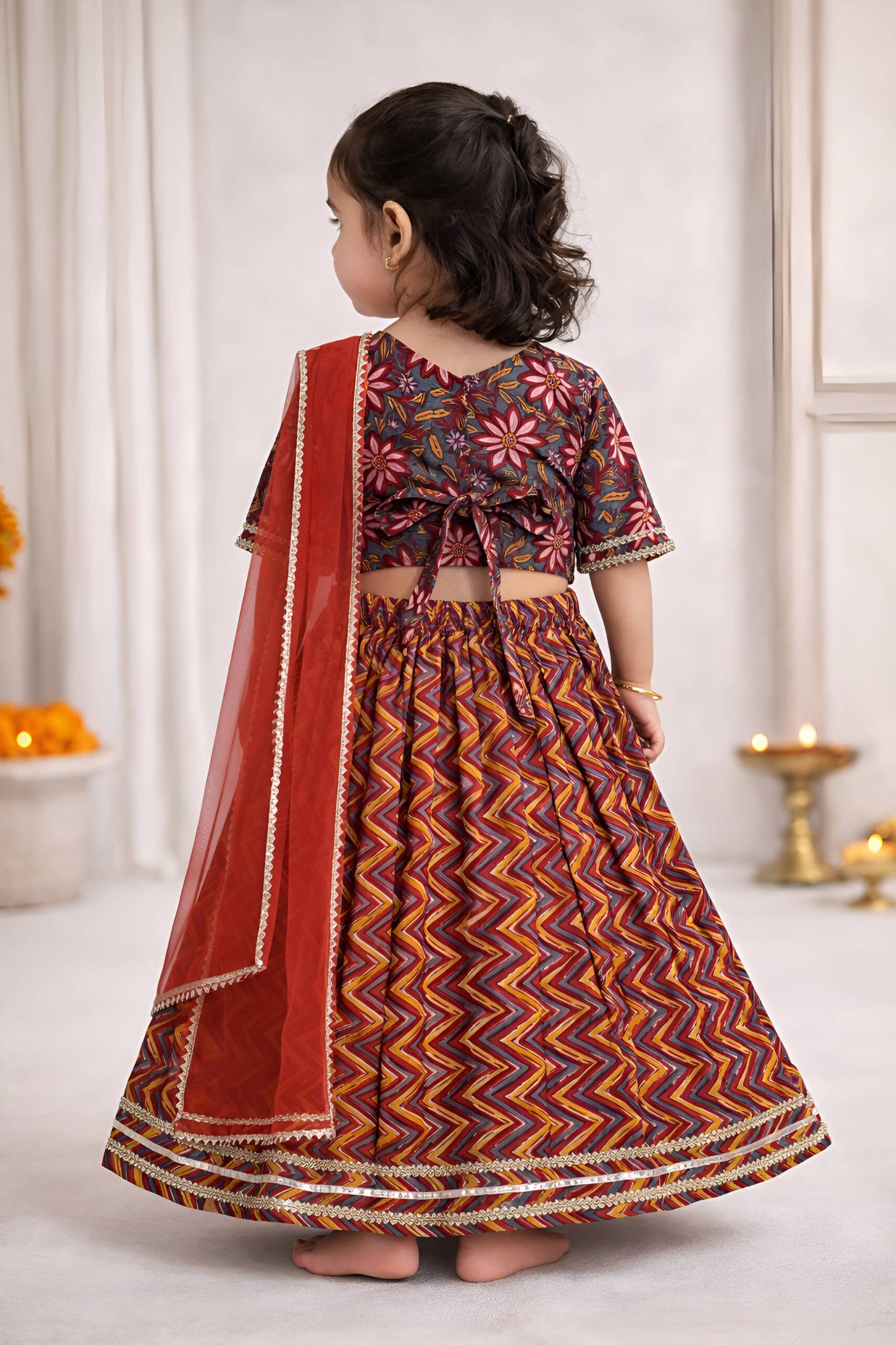 Arshia Fashions Cotton Lehenga Choli Set For Girls ( Pack of 1 , Red ) - Image 3
