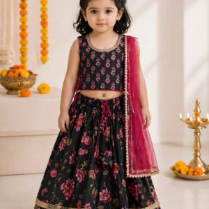 Arshia Fashions Cotton Lehenga Choli Set For Girls ( Pack of 1 , Black )