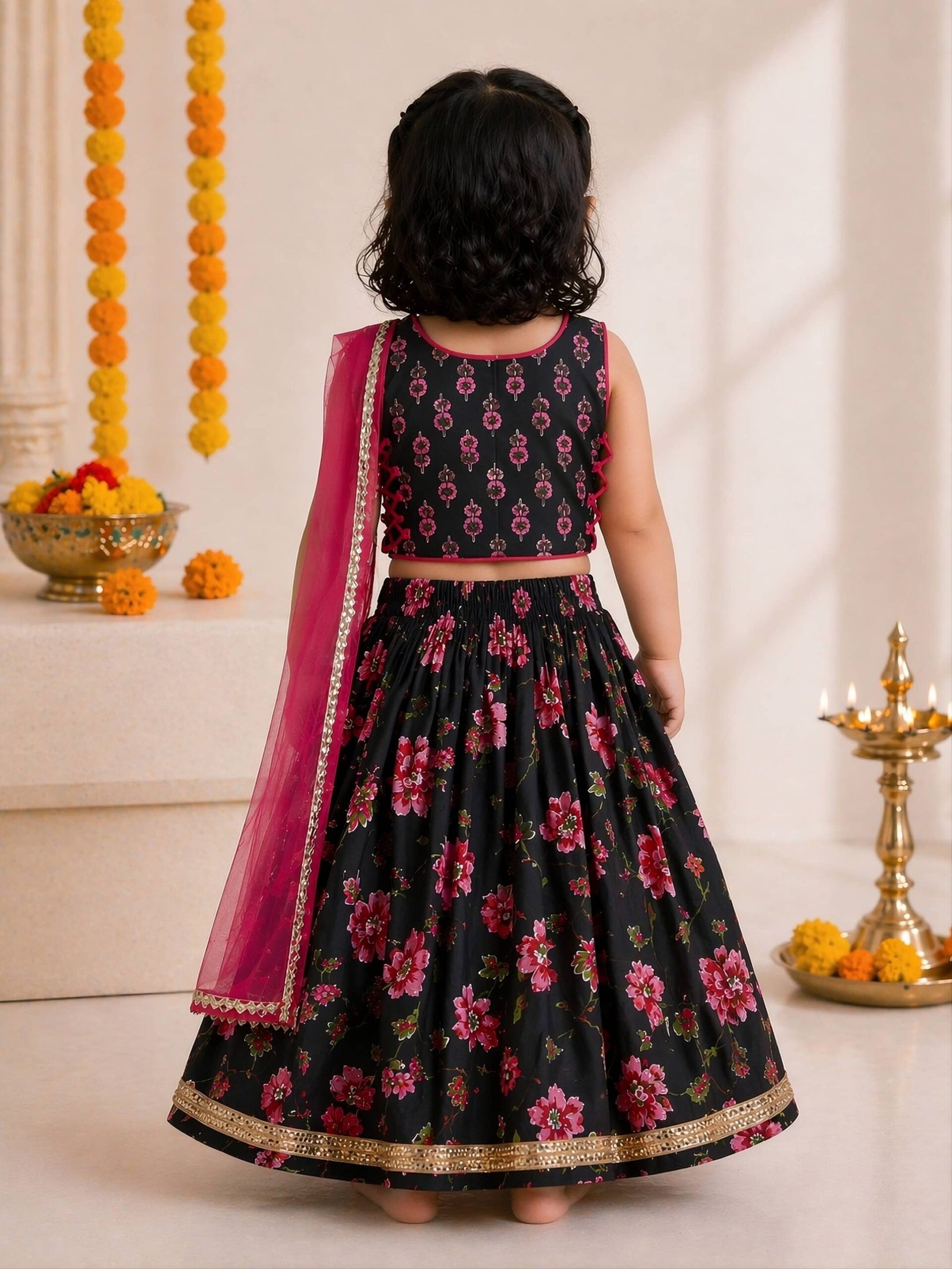 Arshia Fashions Cotton Lehenga Choli Set For Girls ( Pack of 1 , Black ) - Image 2