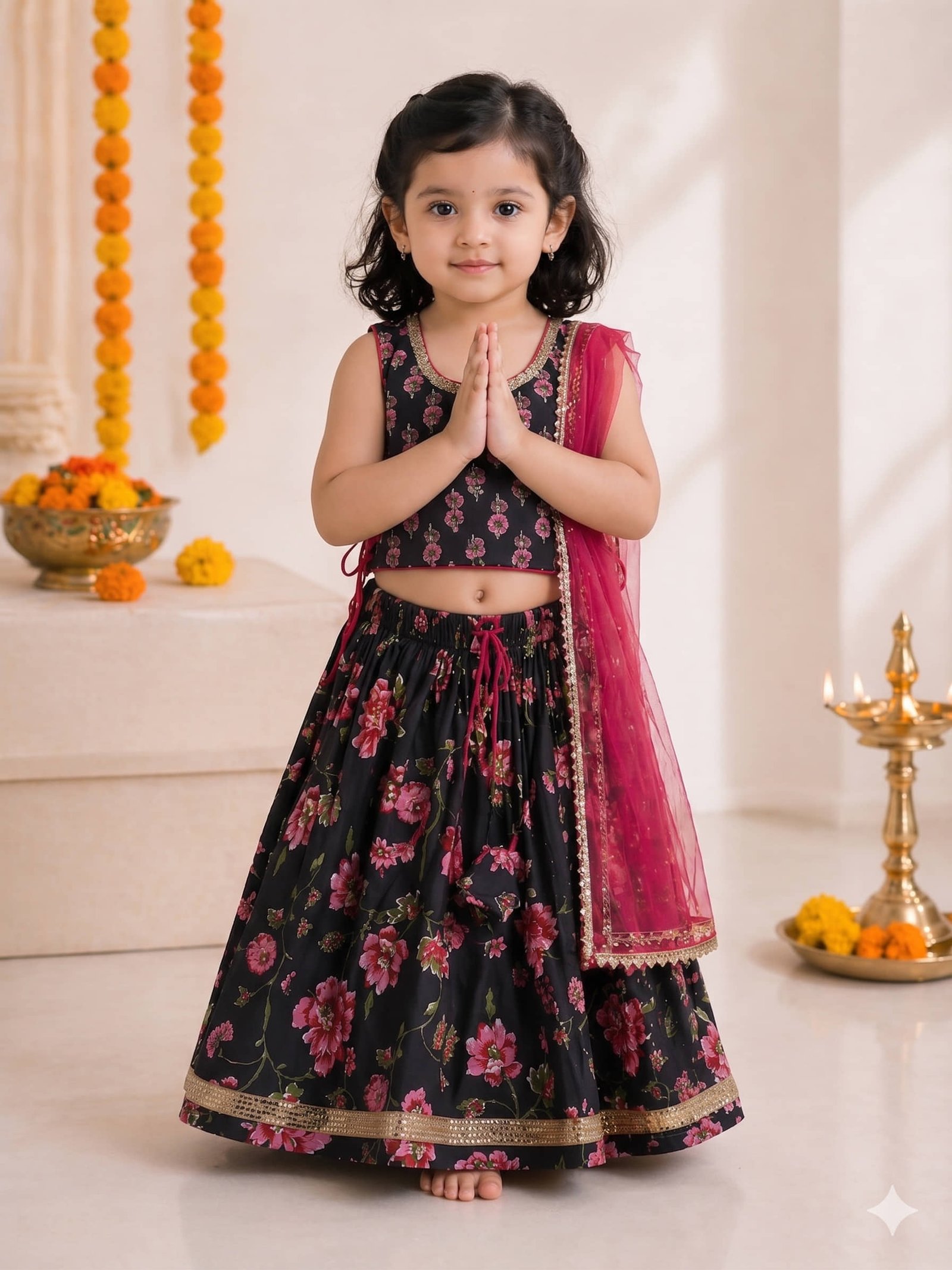 Arshia Fashions Cotton Lehenga Choli Set For Girls ( Pack of 1 , Black ) - Image 3