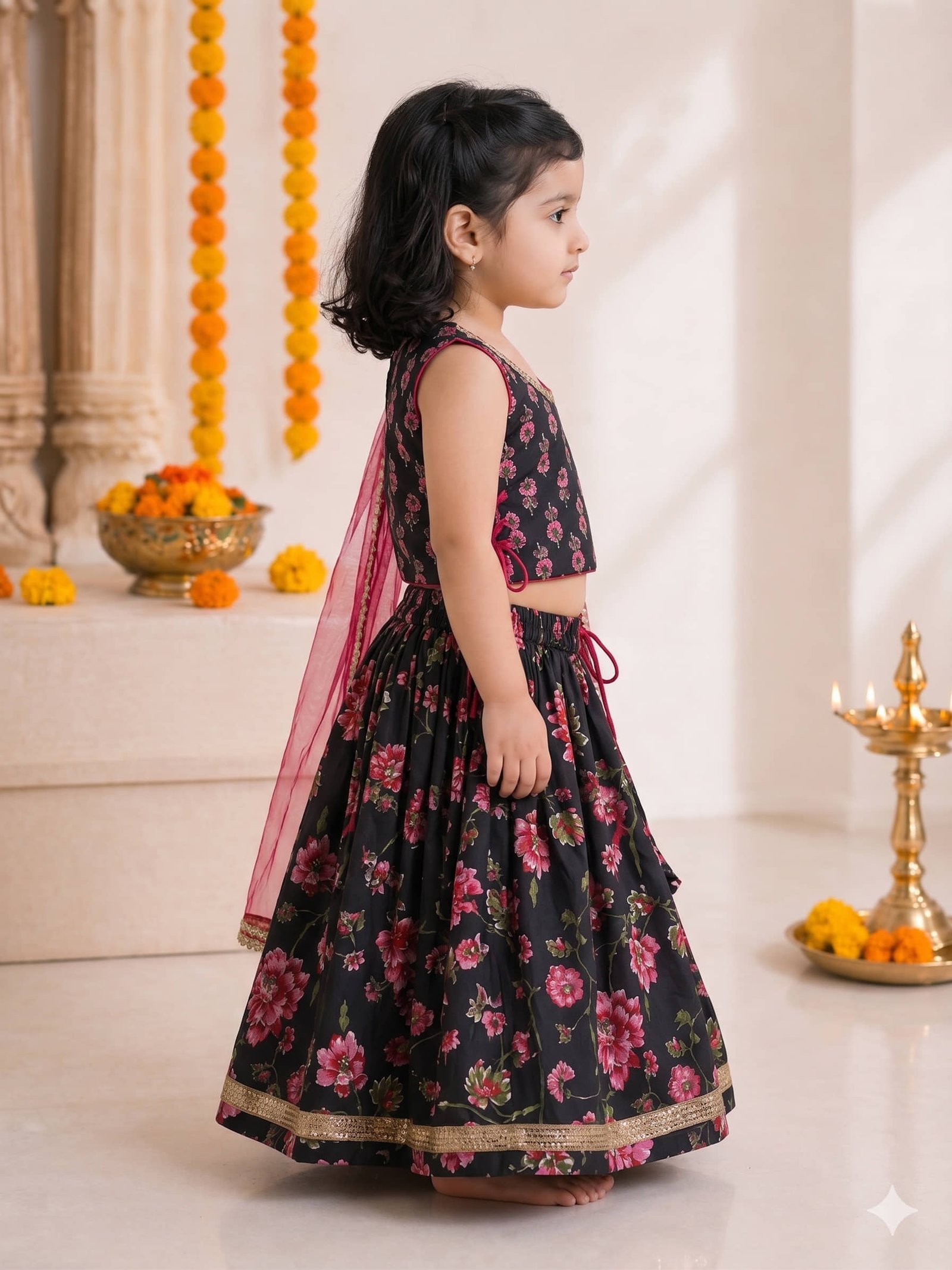Arshia Fashions Cotton Lehenga Choli Set For Girls ( Pack of 1 , Black ) - Image 4