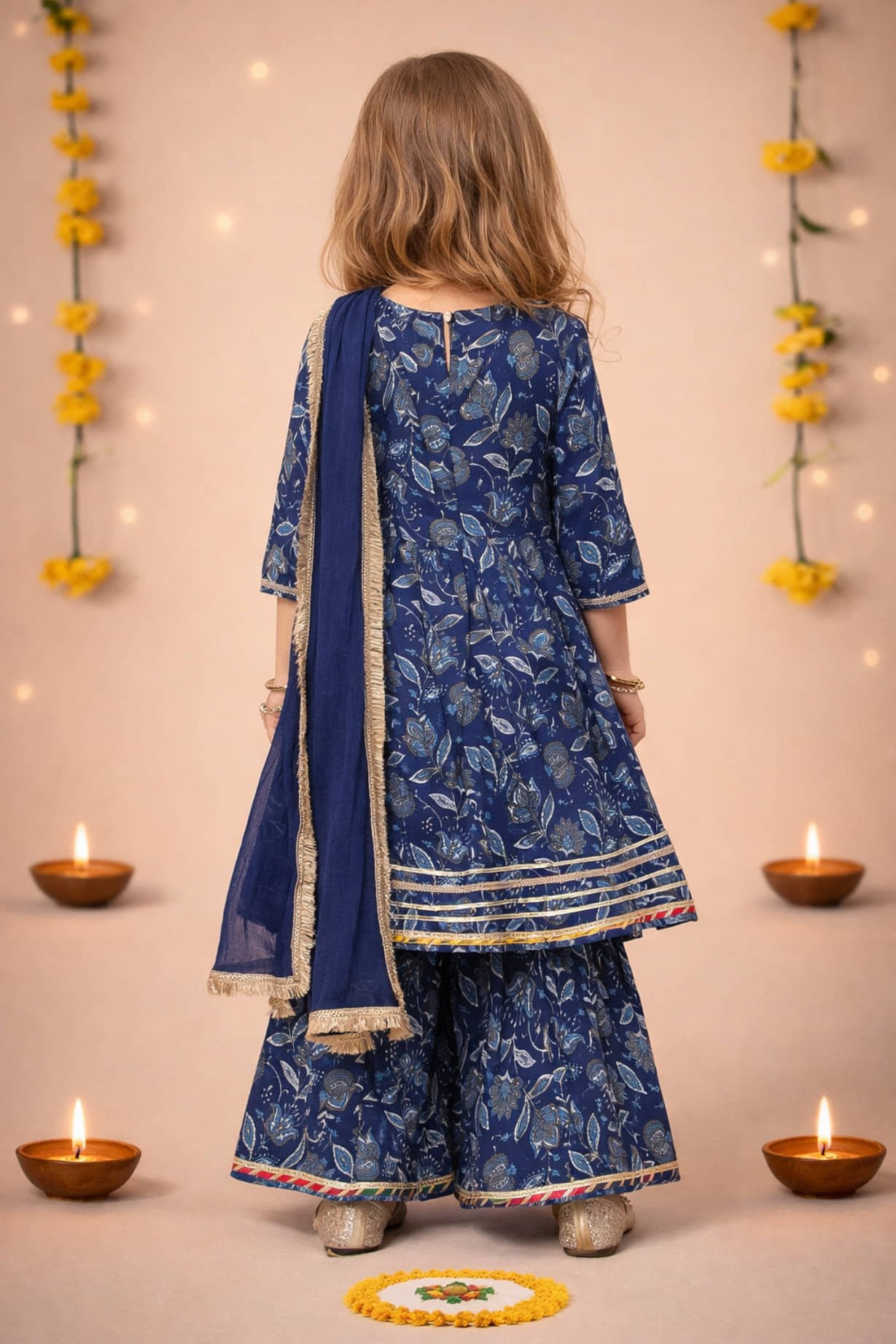 Arshia Fashions Girls Cotton Blend Kurti with Sharara ( Pack of 1 , Blue ) - Image 2