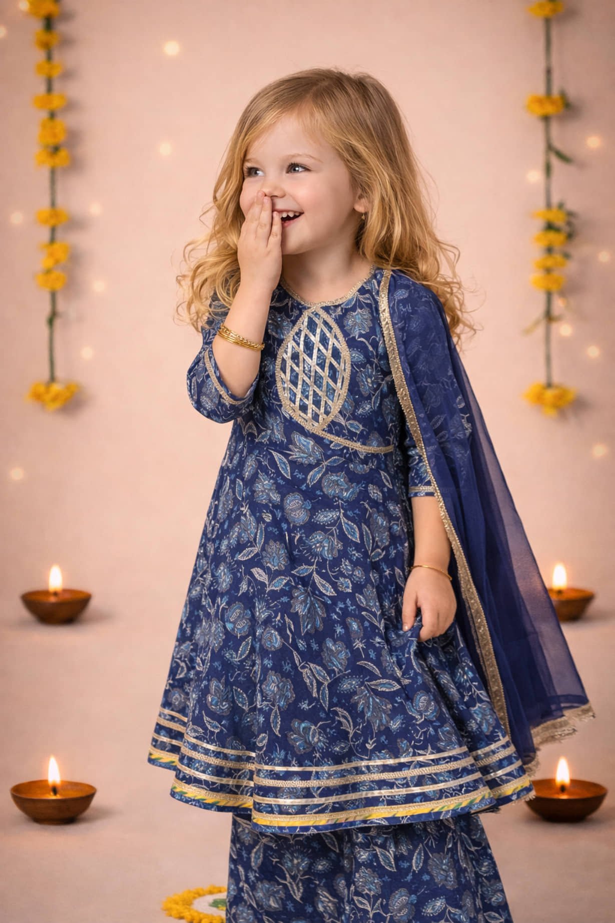 Arshia Fashions Girls Cotton Blend Kurti with Sharara ( Pack of 1 , Blue ) - Image 4