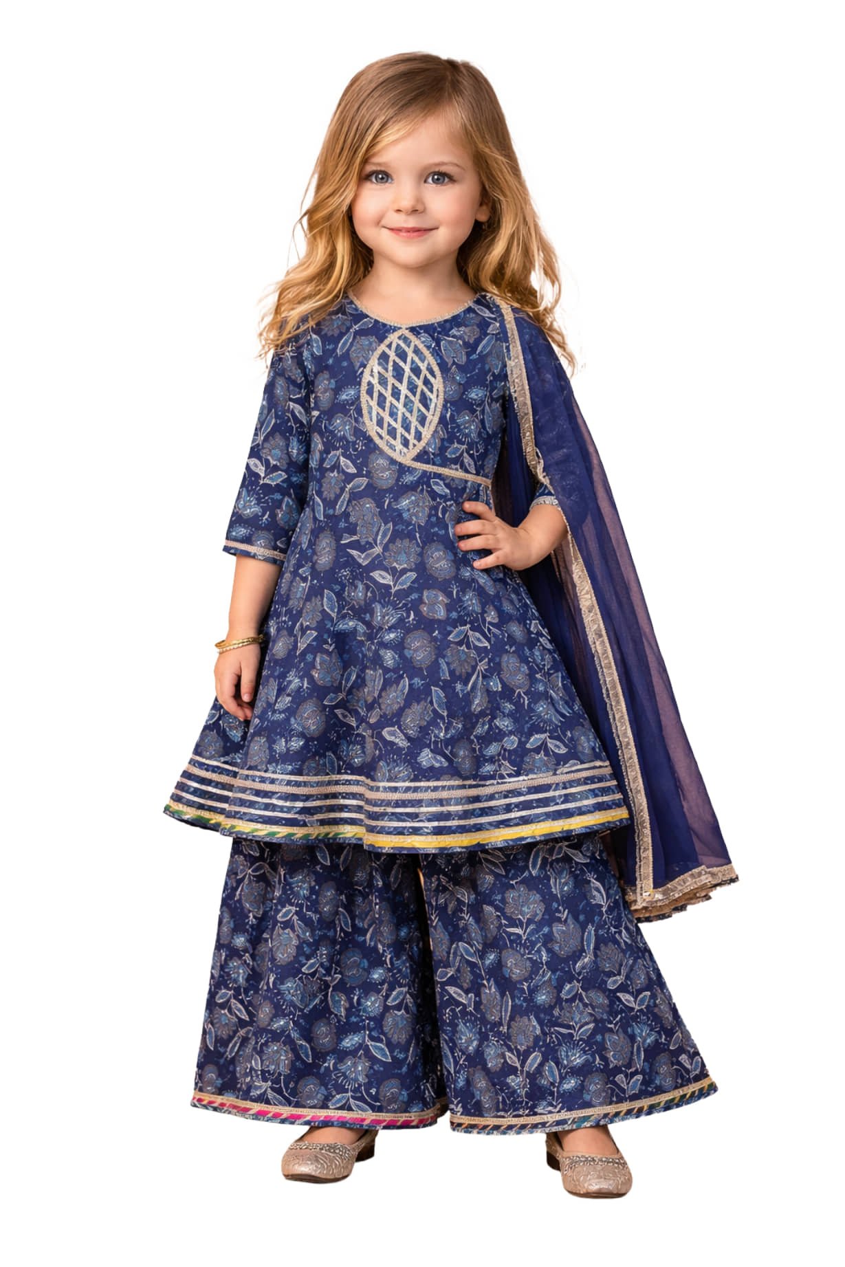 Arshia Fashions Girls Cotton Blend Kurti with Sharara ( Pack of 1 , Blue ) - Image 5