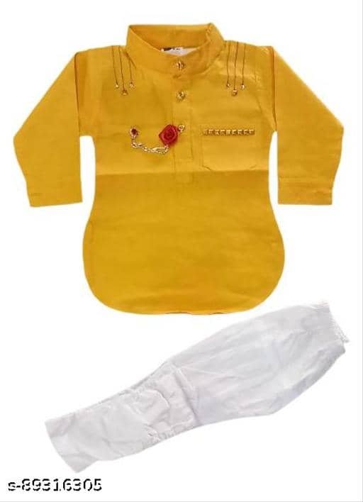 Baby Boys Cotton Yellow Kurta Pyjama Set ( Pack of 1 )