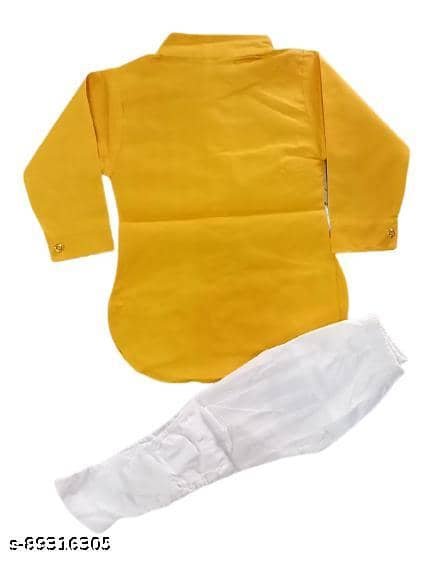 Baby Boys Cotton Yellow Kurta Pyjama Set ( Pack of 1 ) - Image 2