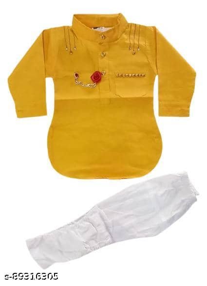 Baby Boys Cotton Yellow Kurta Pyjama Set ( Pack of 1 ) - Image 3