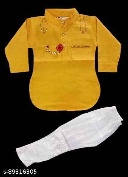Baby Boys Cotton Yellow Kurta Pyjama Set ( Pack of 1 ) - Image 4